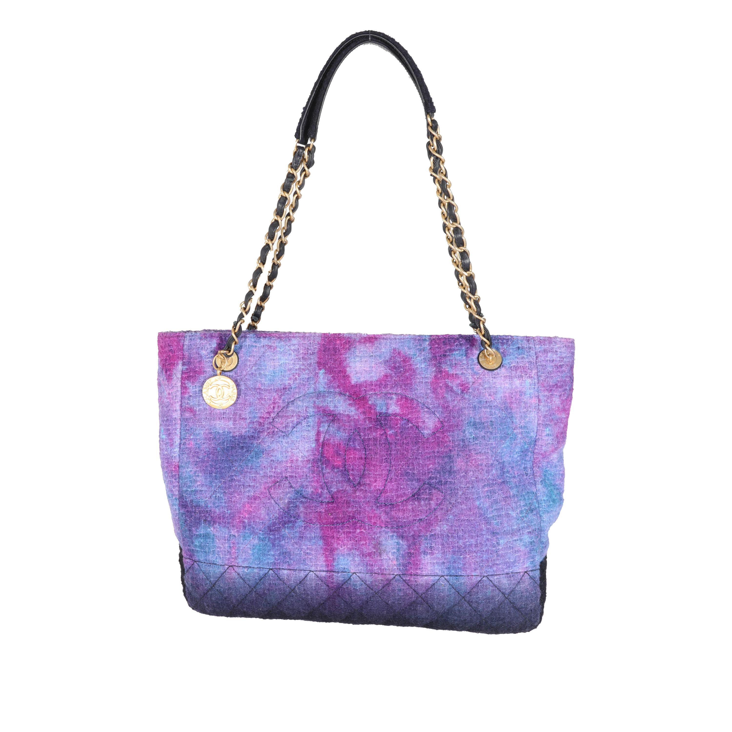 Chanel Purple Wool Tweed CC Shopping Tote 3