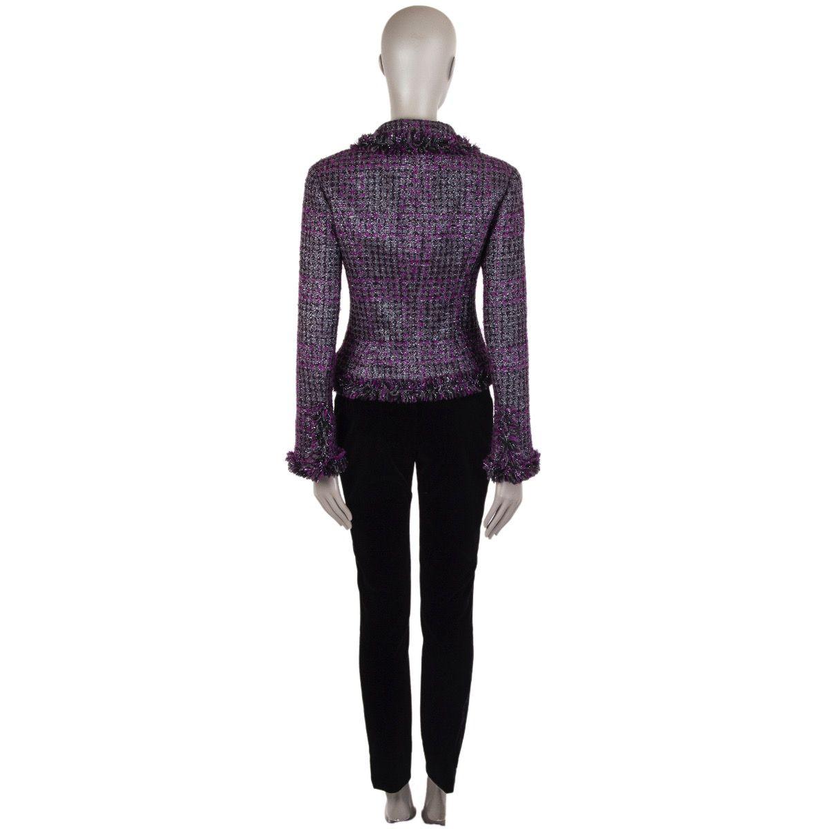 Black CHANEL purple wool Tweed Fringed Lurex Blazer Jacket 36 XS