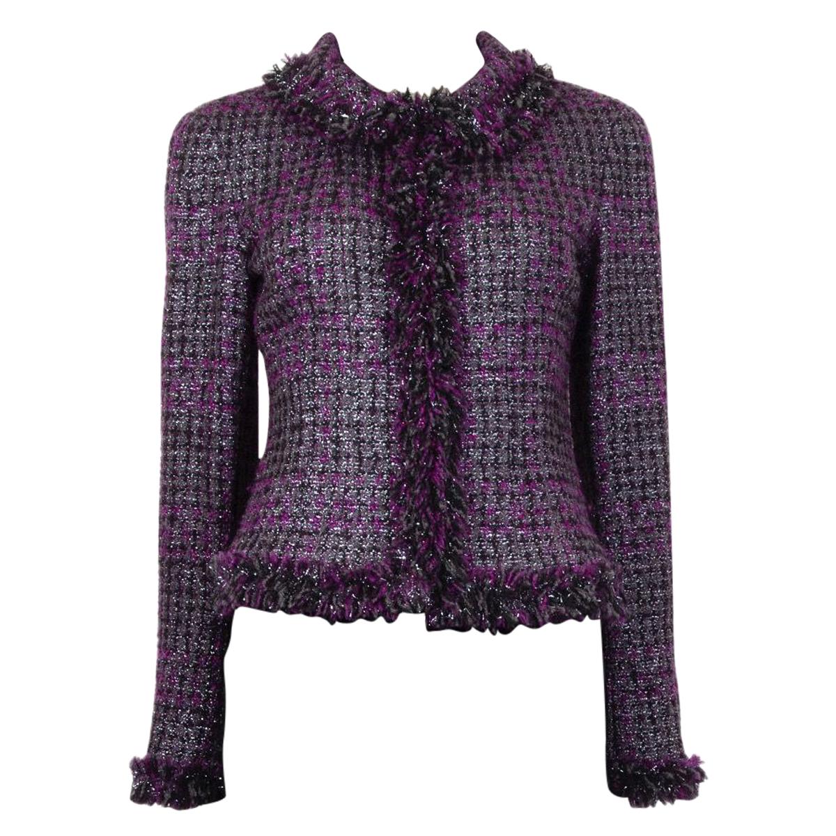 CHANEL purple wool Tweed Fringed Lurex Blazer Jacket 36 XS