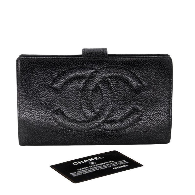 Chanel Purse Long Caviar Leather CC French Wallet CC-0720N-0001 In Good Condition For Sale In Downey, CA