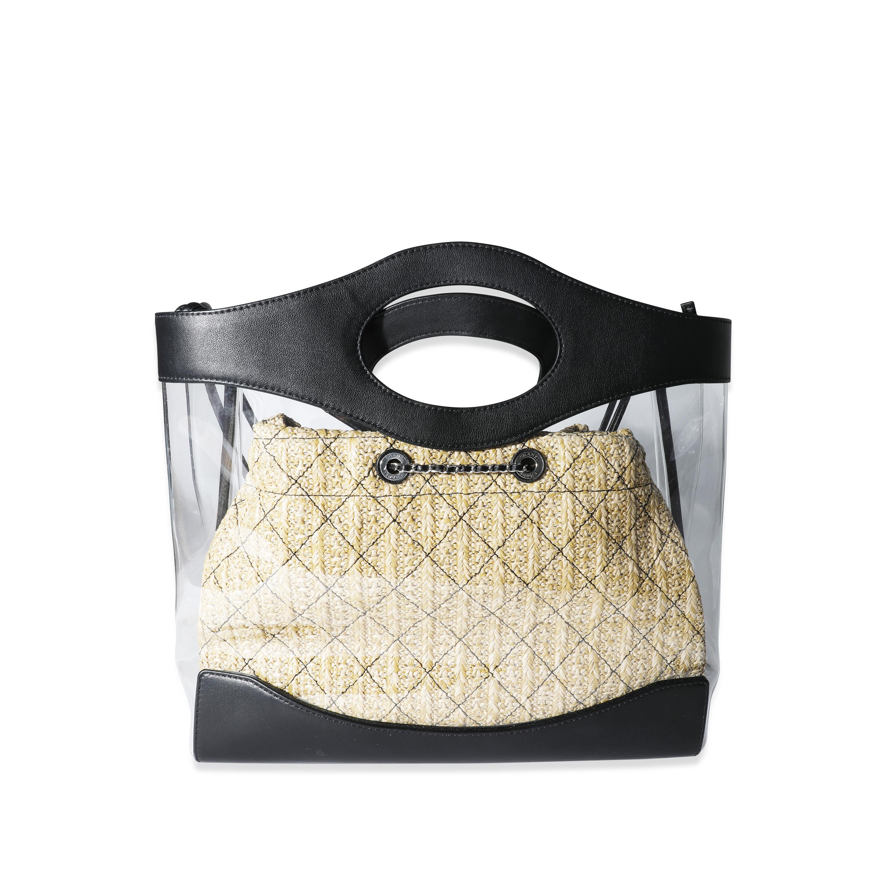 Women's Chanel PVC & Black Calfskin Raffia Chanel 31 Shopping Tote