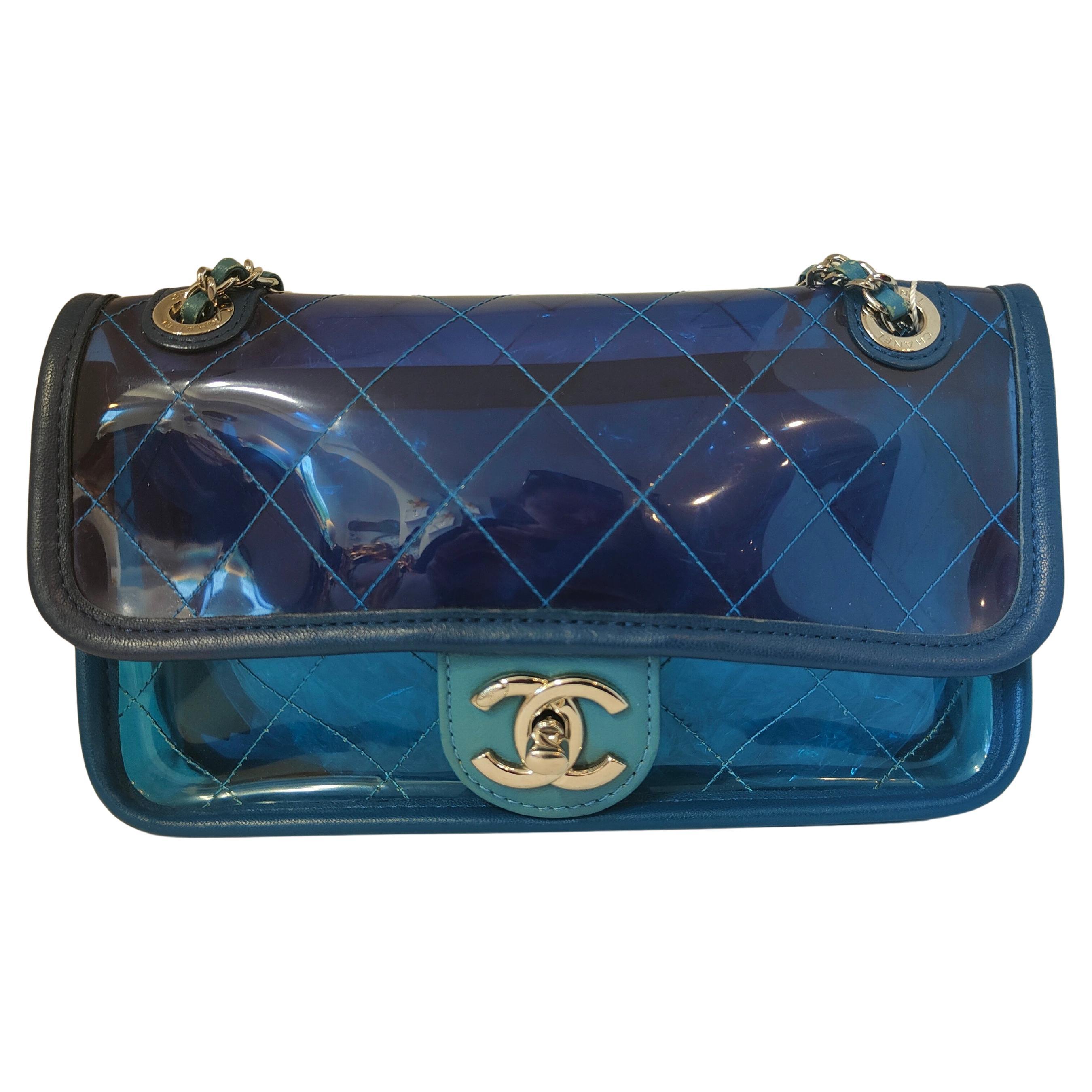 Chanel Pvc Leather blue shoulder bag For Sale
