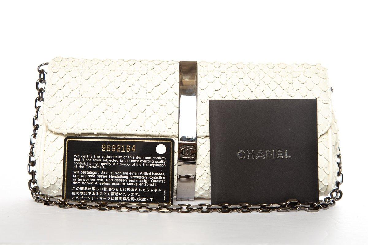 CHANEL  Python Cream Clutch with Chain For Sale 6