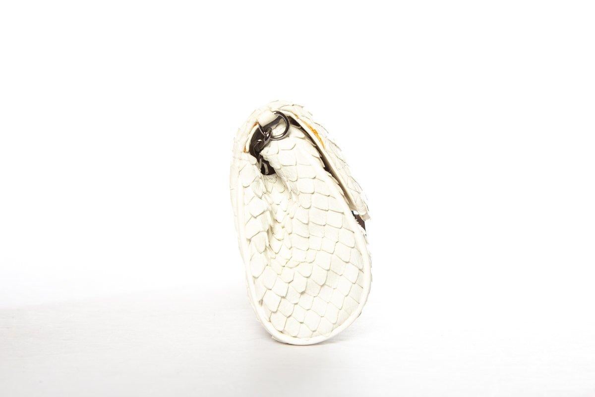 White CHANEL  Python Cream Clutch with Chain For Sale
