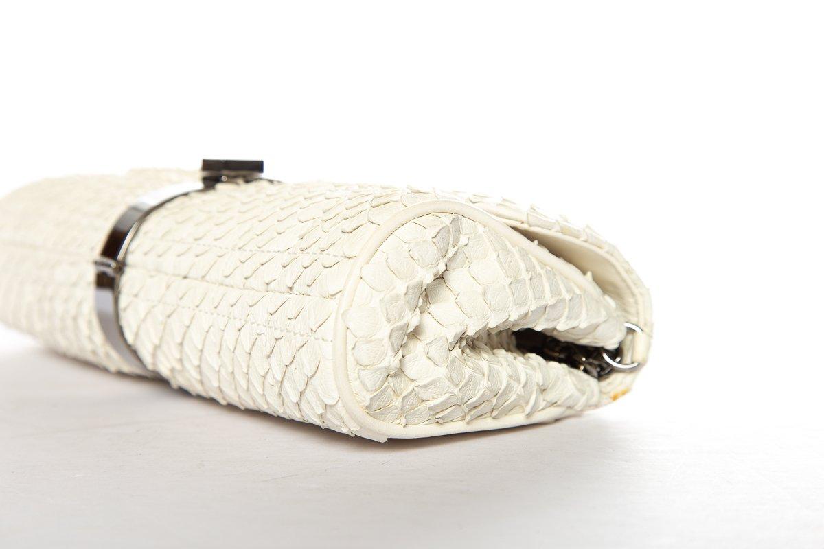 Women's CHANEL  Python Cream Clutch with Chain For Sale