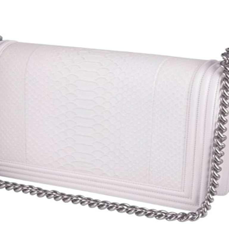 Chanel Python Leather Boy Bag in White For Sale 1