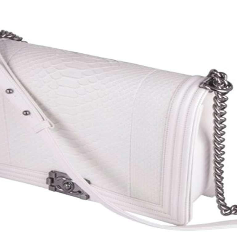 Chanel Python Leather Boy Bag in White For Sale 4