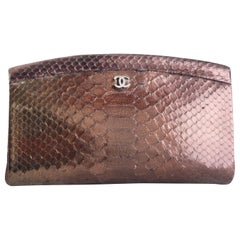 Chanel Python Metallic Bronze Clutch With Top Closure