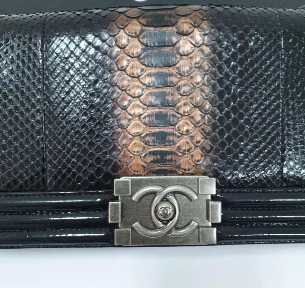 Women's Chanel Python Patent Boy Clutch Bag For Sale