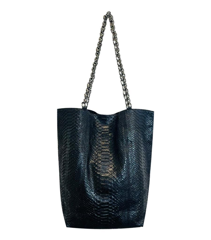 Black Chanel Python Skin Crystal Embellished Tote Bag For Sale