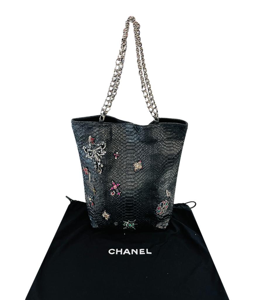 Chanel Python Skin Crystal Embellished Tote Bag For Sale 4