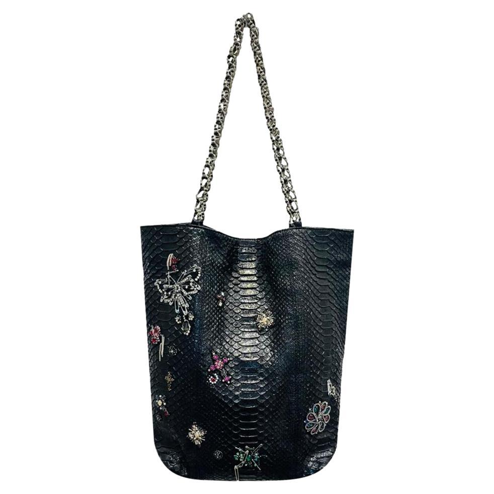 Chanel Python Skin Crystal Embellished Tote Bag For Sale