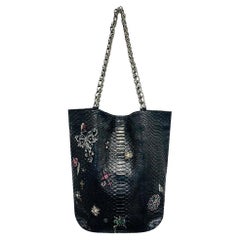 Used  Chanel Python Skin Crystal Embellished Tote Bag