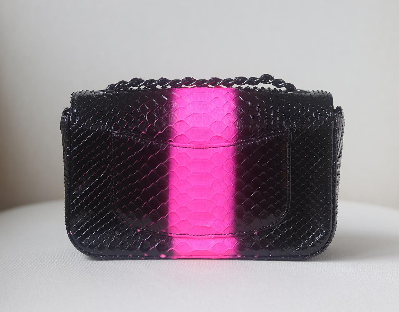 Black Chanel Python Small Classic Flap Bag