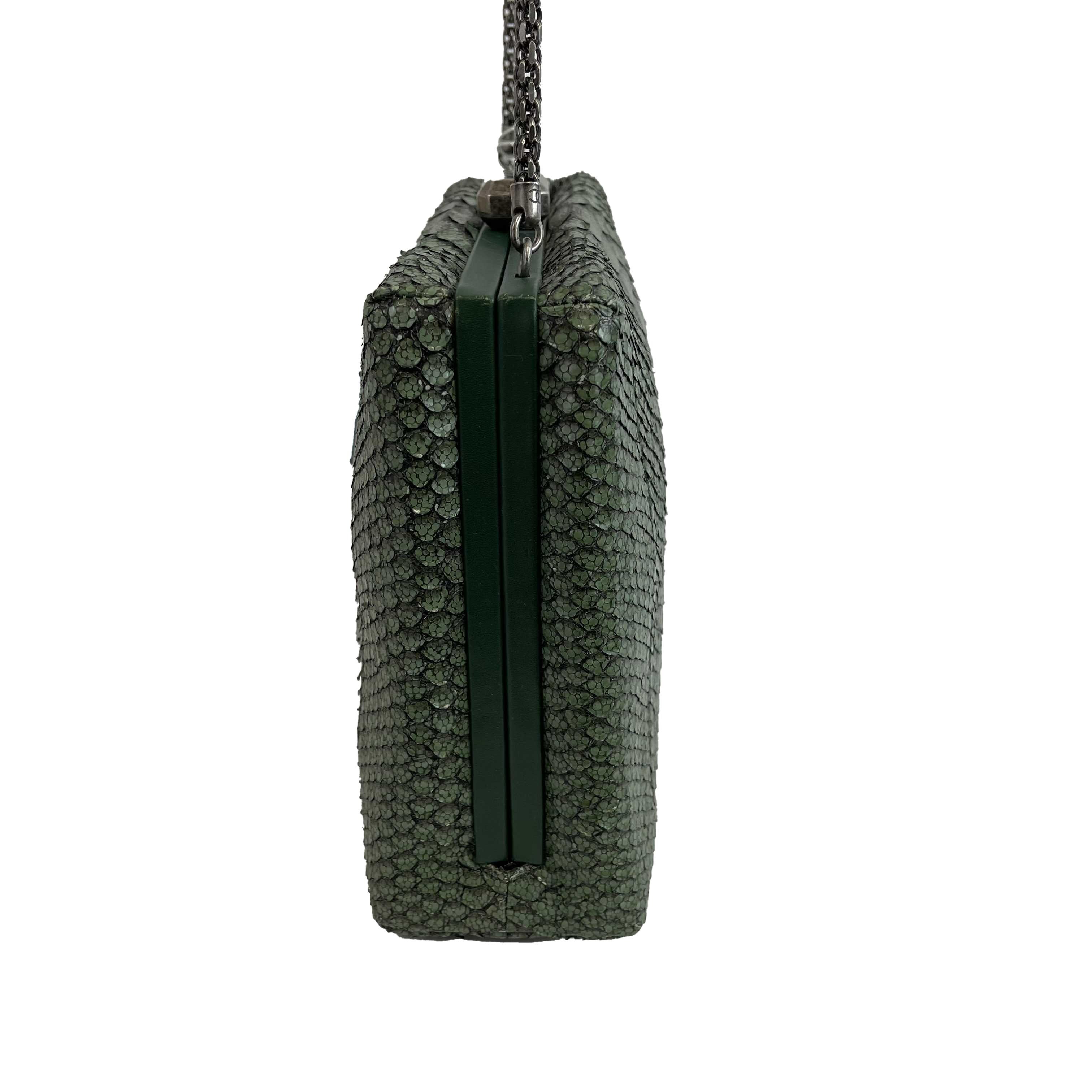 CHANEL - Python Snakeskin Green CC Kiss lock Shoulder Bag / Crossbody For Sale 12
