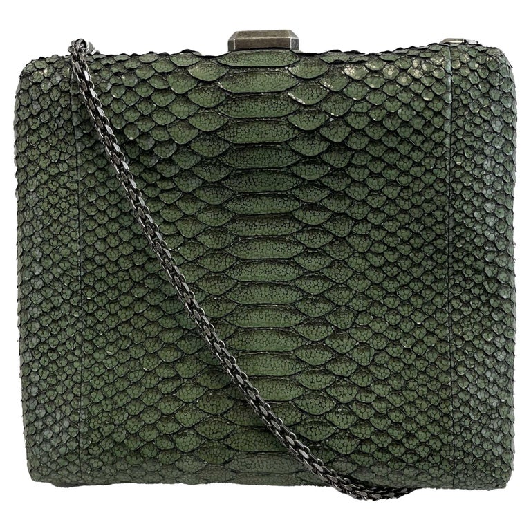 Mademoiselle Satchel: Designer Crossbody Bag, Green Snakeskin – Thale Blanc