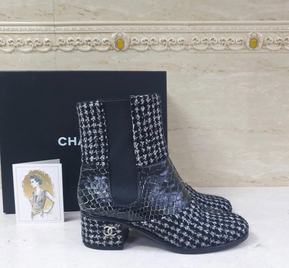 chanel tweed ankle boots