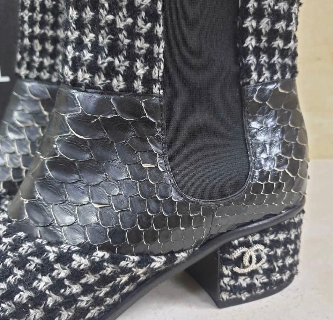 Women's Chanel Python-Trimmed Tweed Ankle Boots