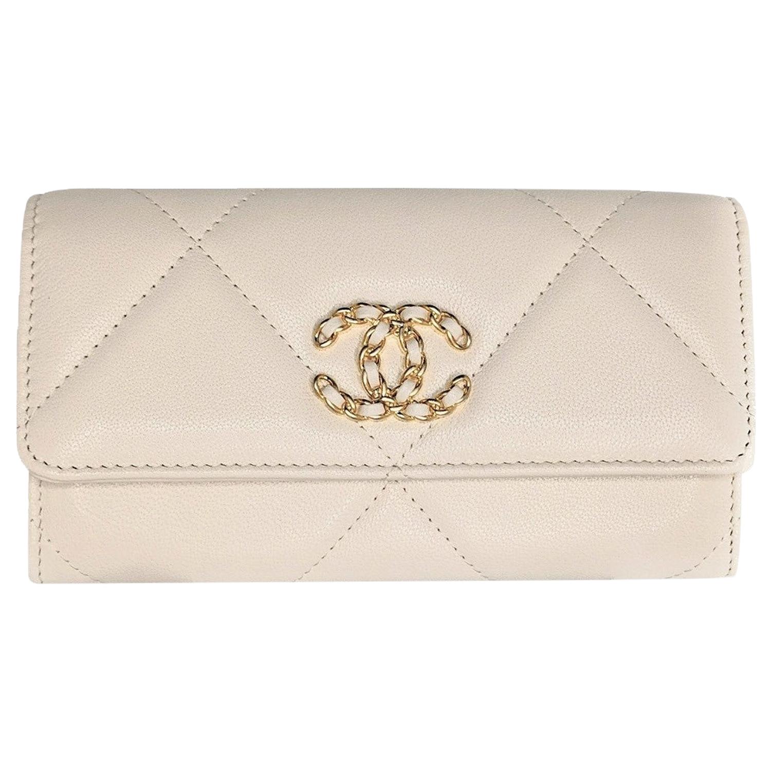 Chanel Quilted 19 Long Flap Wallet Light Beige at 1stDibs
