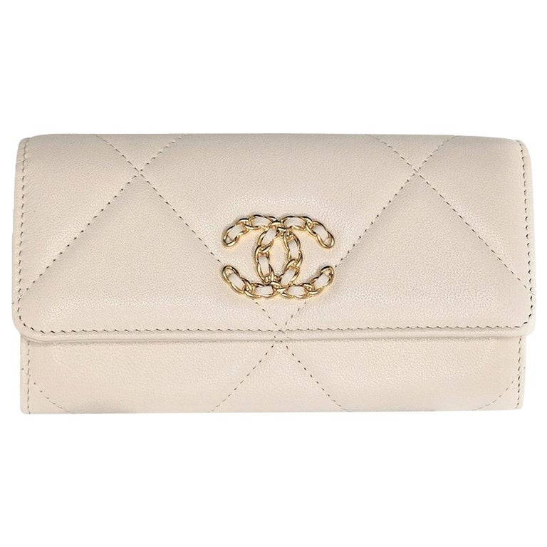 Chanel Quilted 19 Long Flap Wallet Light Beige