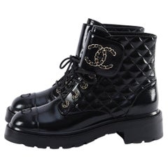 CHANEL QUILTED ANKLE BOOTS Black with Gold Hardware - Size 39.5