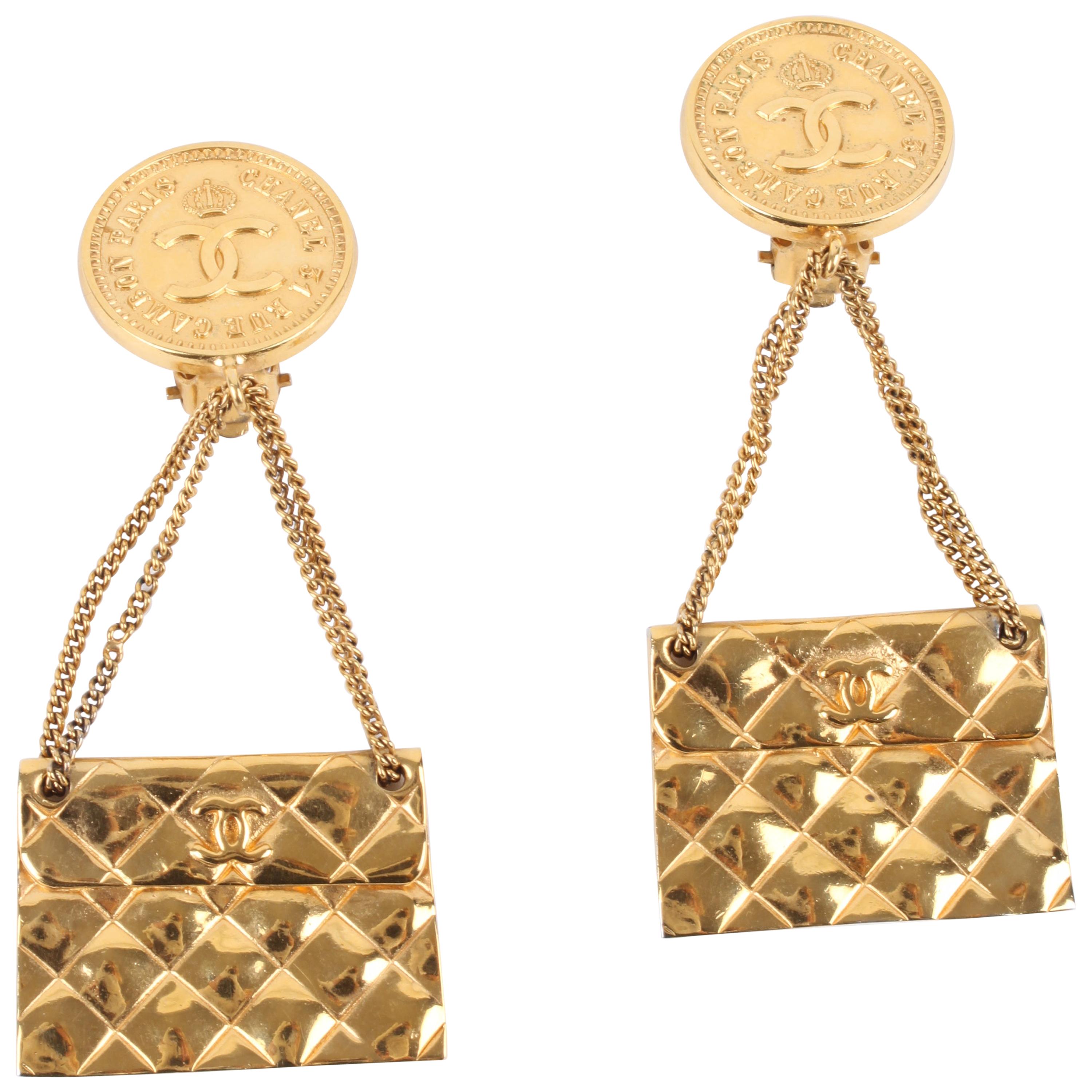Chanel Quilted Bag 2.55 Earrings - gold For Sale