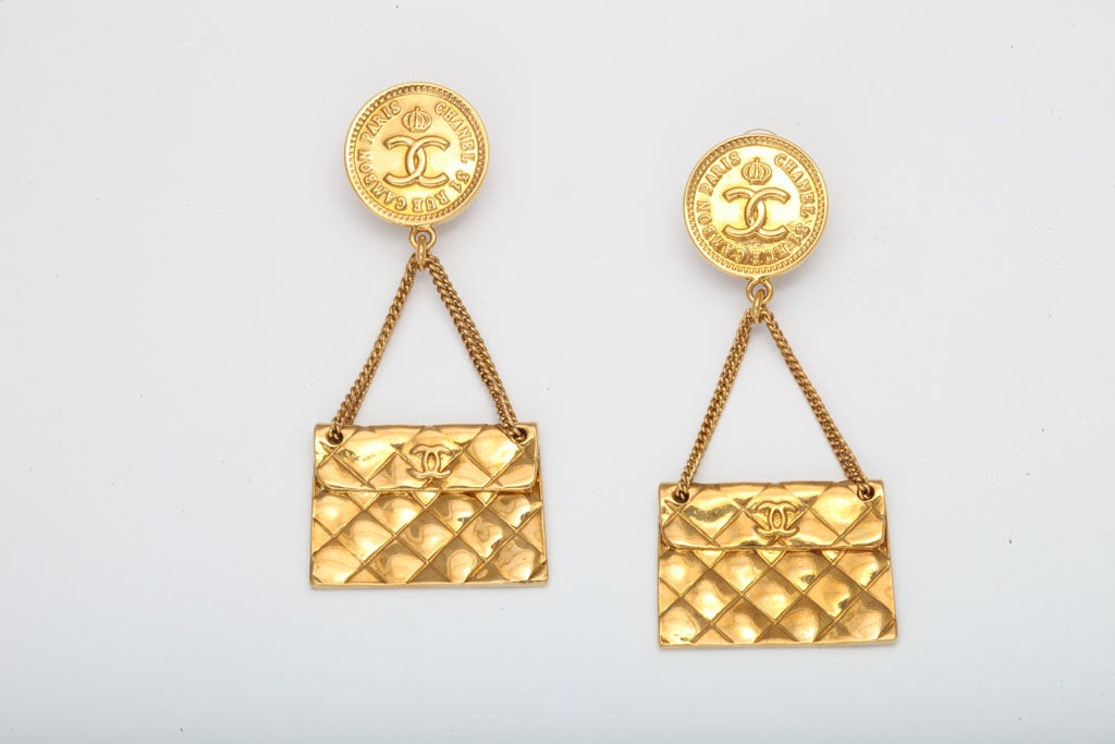 Chanel 2.55 quilted bag motif earrings.