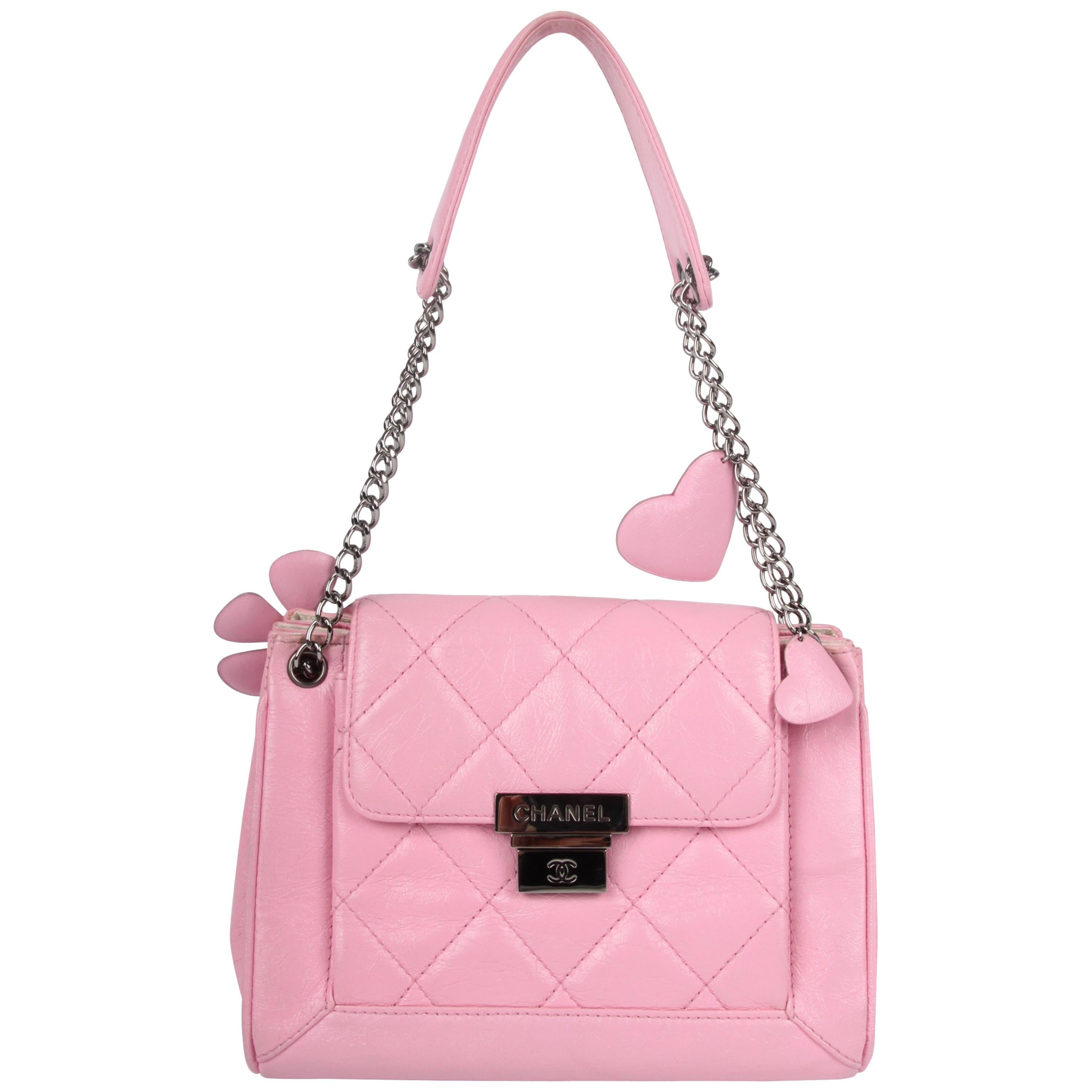 Chanel Quilted Bag Flower & Hearts - pink For Sale