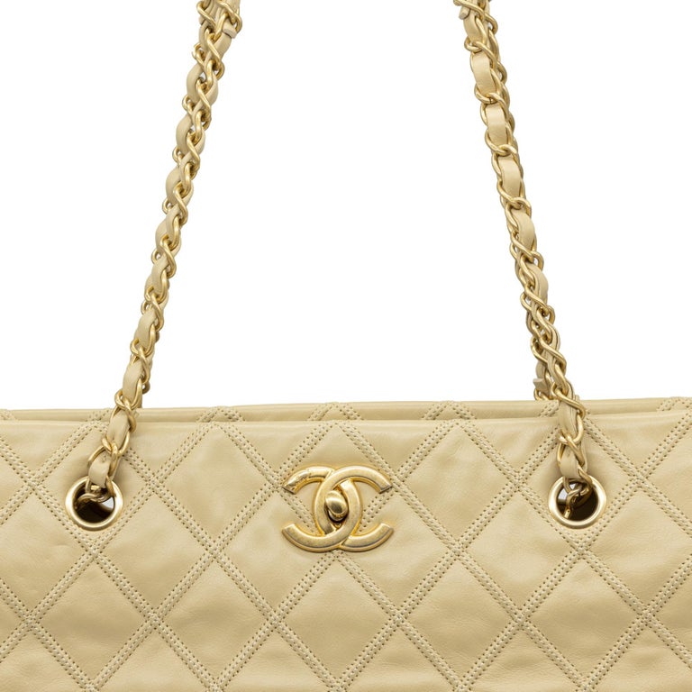 Chanel Quilted Beige Calfskin Thin City Accordion Turnlock Large Tote Bag,  2013. at 1stDibs
