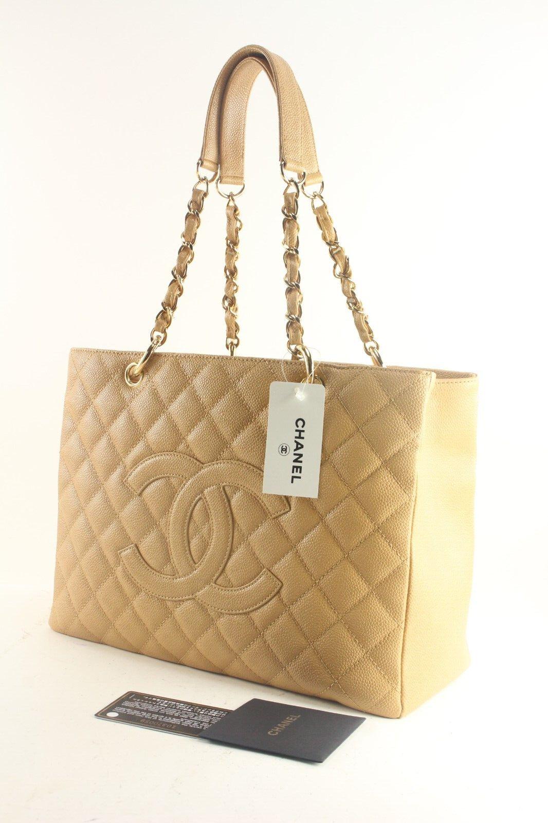 Chanel Quilted Beige Caviar Leather GST Chain Tote GHW 1CAS914K For Sale 7