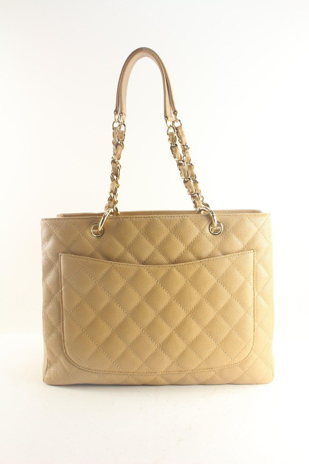 Chanel Quilted Beige Caviar Leather GST Chain Tote GHW 1CAS914K For Sale 3