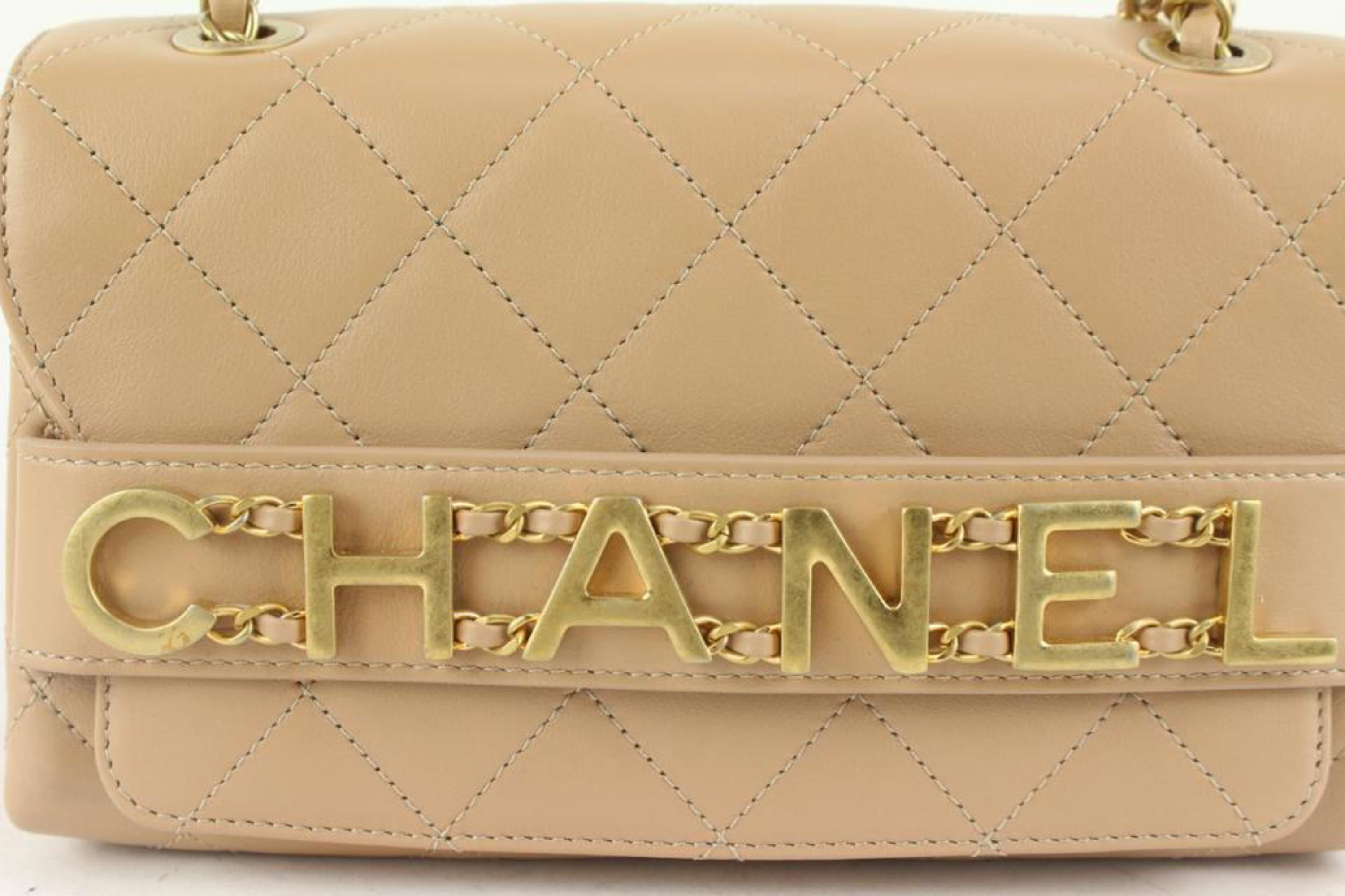Chanel Quilted Beige Leather Enchained Top Handle Crossbody Flap Bag 1111C27 For Sale 6