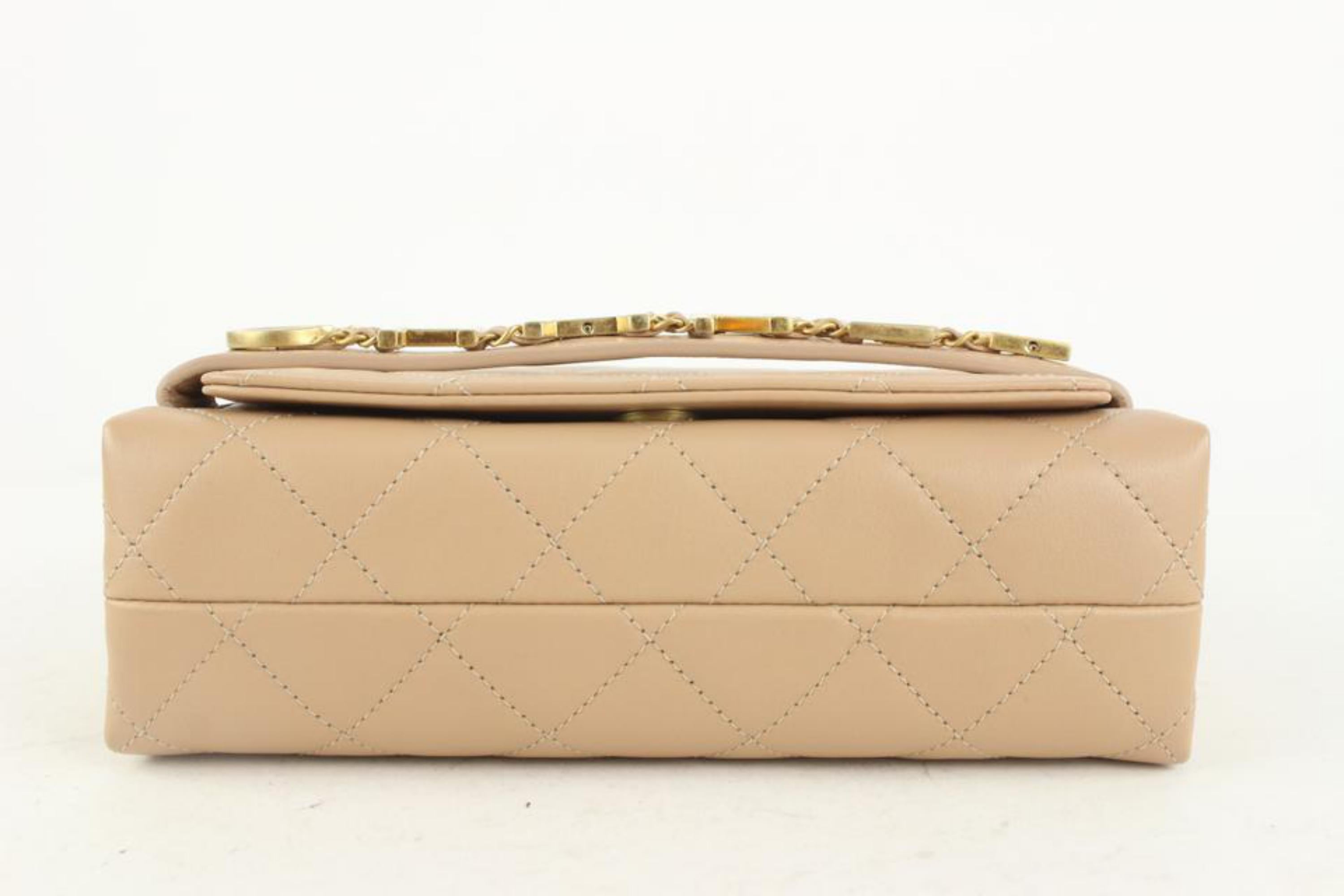 Chanel Quilted Beige Leather Enchained Top Handle Crossbody Flap Bag 1111C27 For Sale 1
