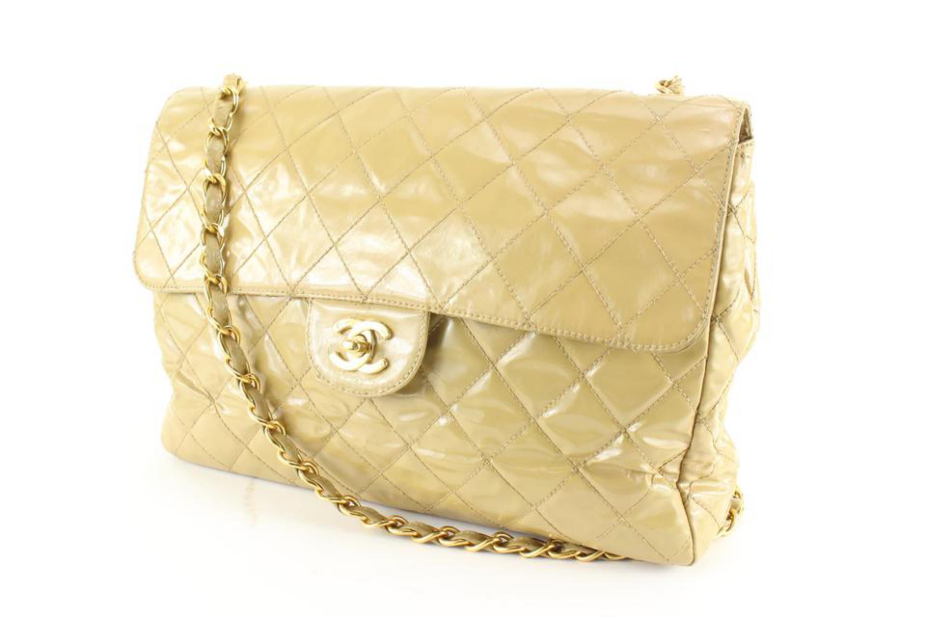 Chanel Quilted Beige Patent Jumbo Classic Single Flap 44ca624s 6