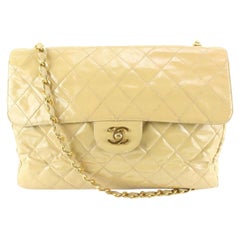 Chanel Quilted Beige Patent Jumbo Classic Single Flap 44ca624s