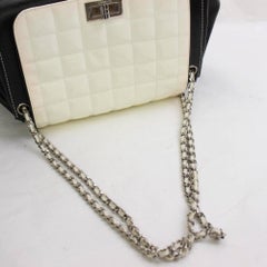 Chanel Quilted Bicolor Accordion Flap 867313 Black X White Patent Shoulder Bag