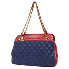 Chanel Quilted Bicolor Cc Tote 213290 Red X Blue Leather Shoulder Bag