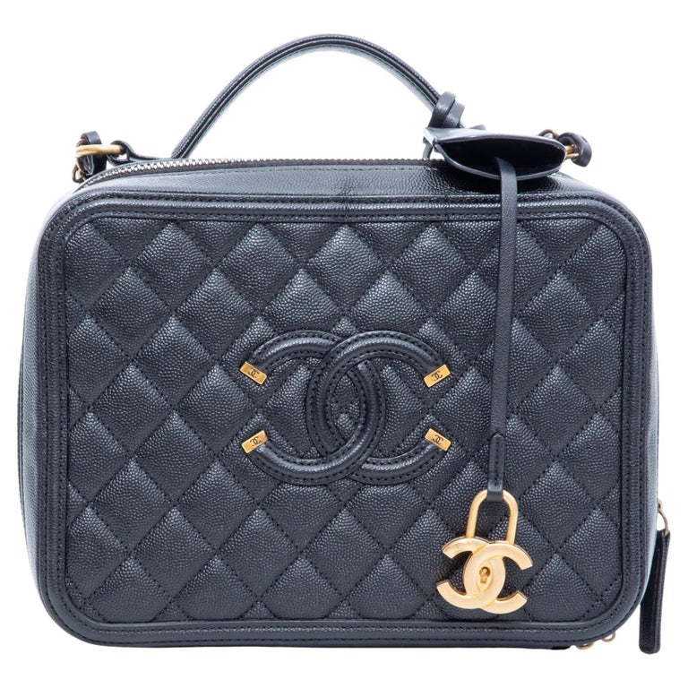 Chanel Quilted Black Caviar CC Filigree Vanity Case Bag 2018