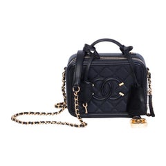 Chanel Quilted Black Caviar Leather Small CC Filigree Vanity Case Bag