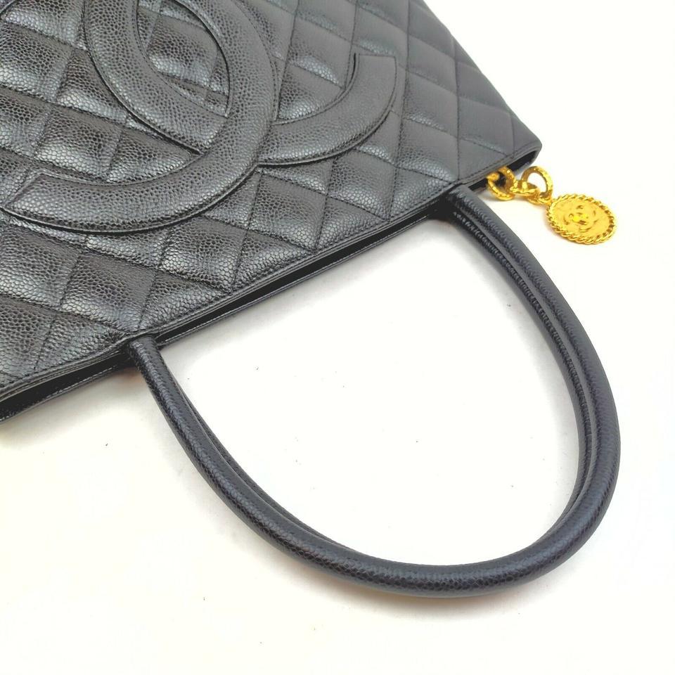Women's Chanel Quilted Black Caviar Medallion Tote Zip Bag 862763