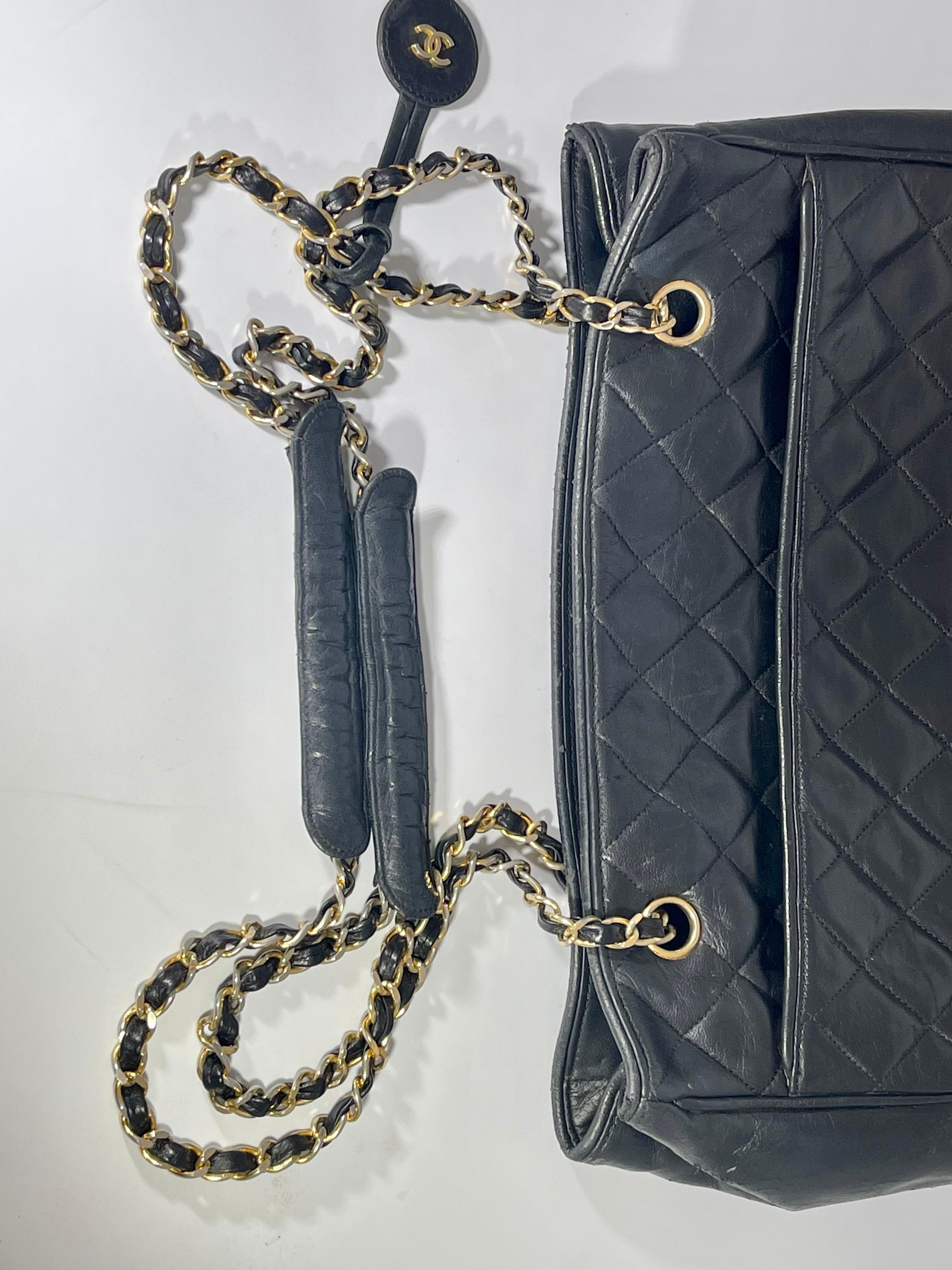 Chanel Quilted Black Caviar Skin Grand Shopper Chain Tote, Golden Hardware For Sale 7