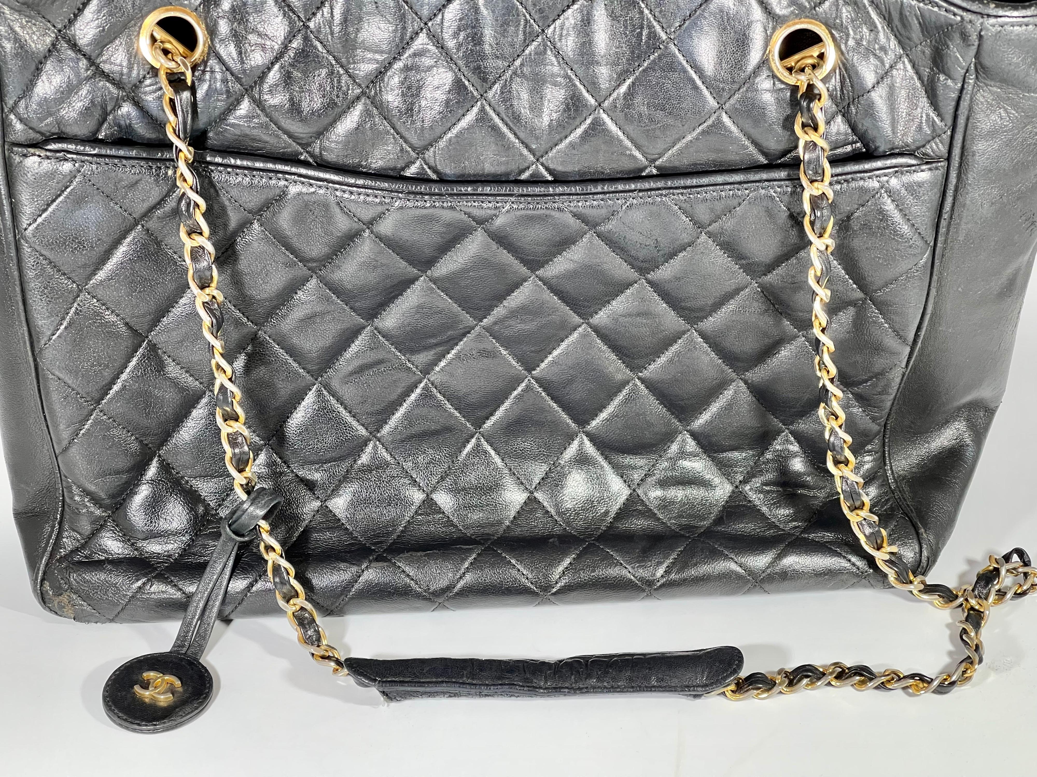 Chanel Quilted Black Caviar Skin Grand Shopper Chain Tote, Golden Hardware For Sale 10