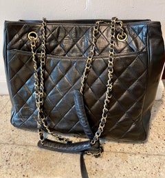 Chanel Quilted Black Caviar Skin Grand Shopper Chain Tote, Golden Hardware