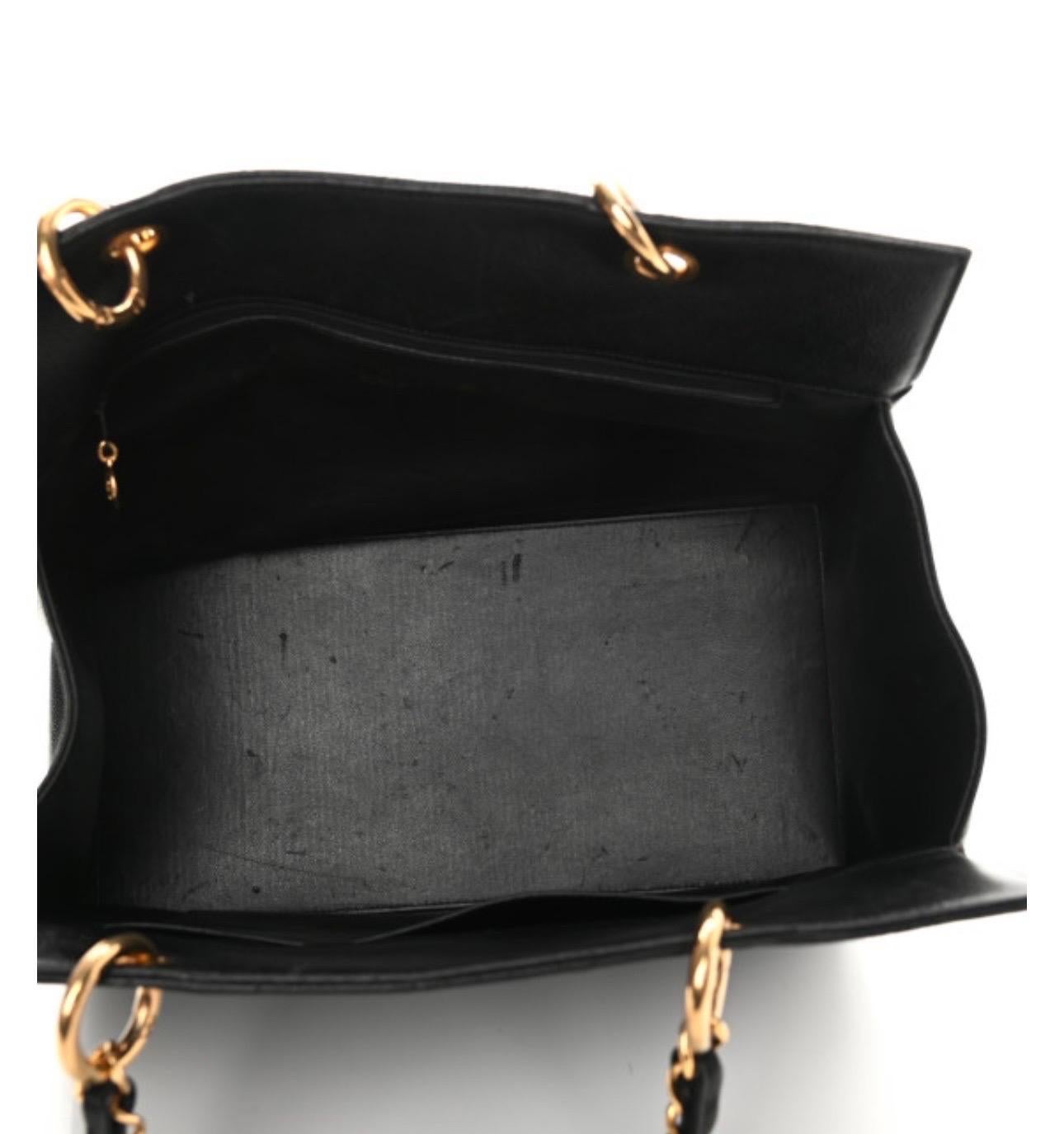 Chanel Quilted Black Caviar Skin Grand Shopper Chain Tote, Golden Hardware 4