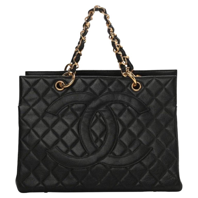 Chanel Quilted Black Caviar Skin Grand Shopper Chain Tote, Golden Hardware
