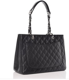 Chanel Quilted Black Caviar Skin Grand Shopper Chain Tote, Silver  Hardware