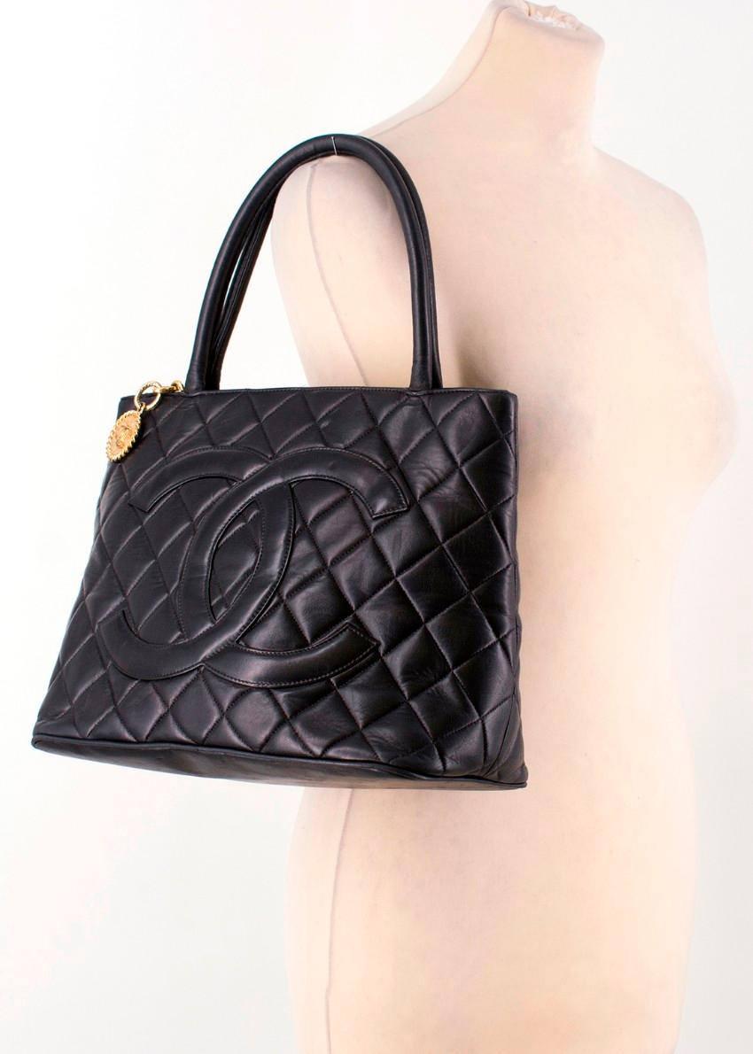 Chanel Quilted Black CC Medallion Tote Bag 4