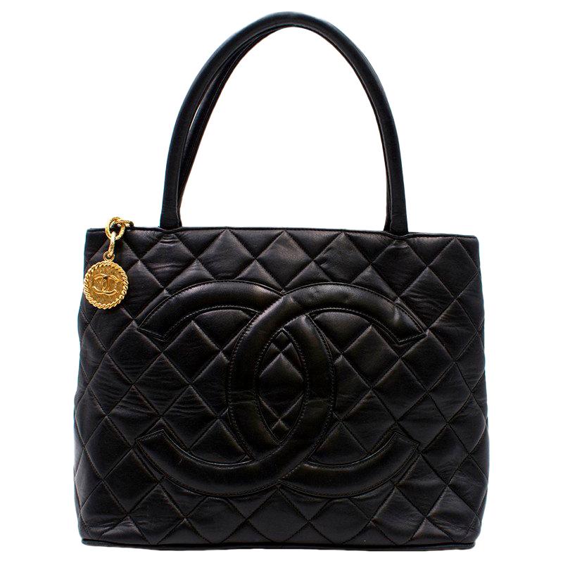 Chanel Quilted Black CC Medallion Tote Bag