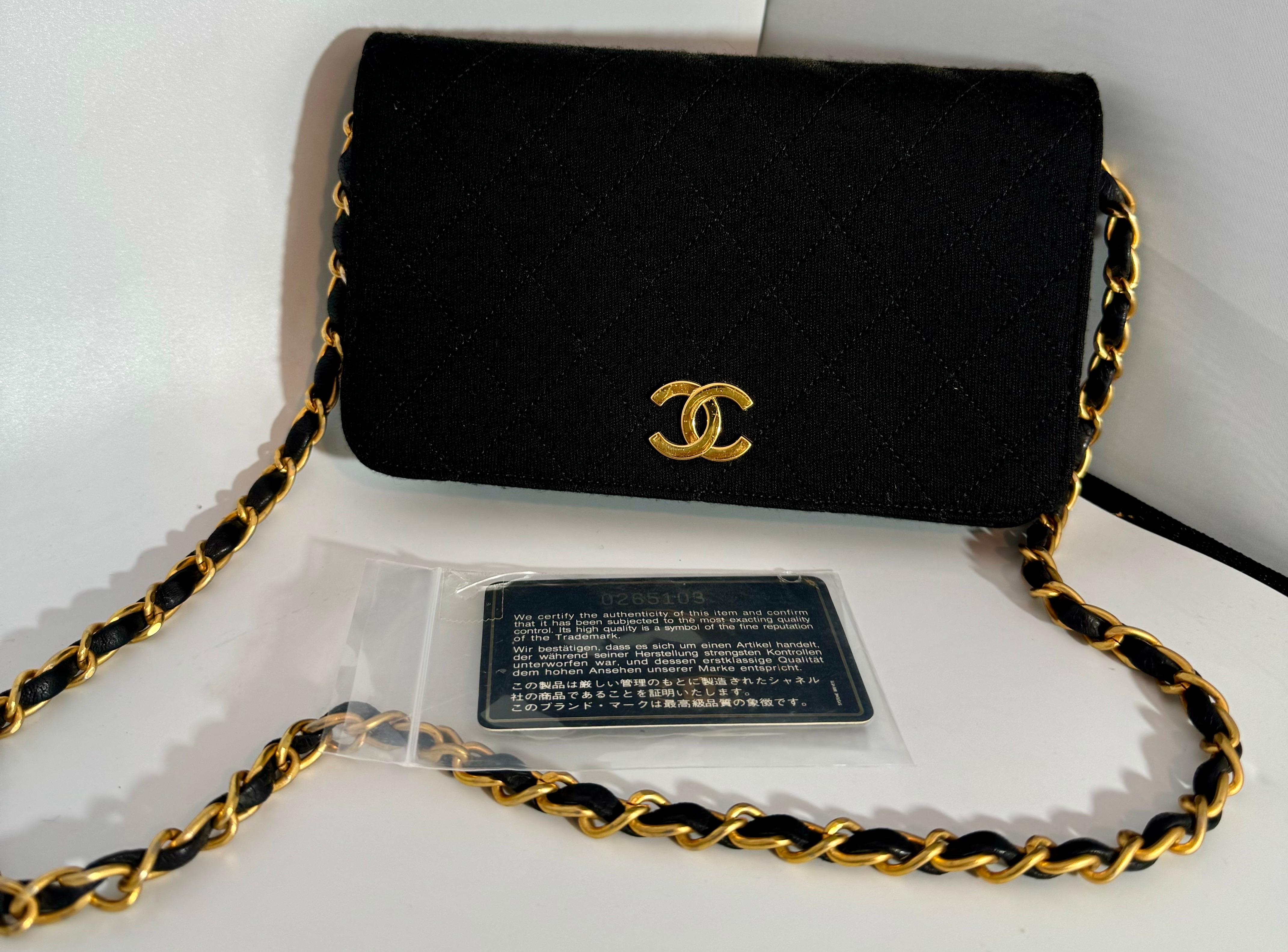 Chanel Quilted Black Fabric Small Bag with Chain Tote, Golden Hardware For Sale 7
