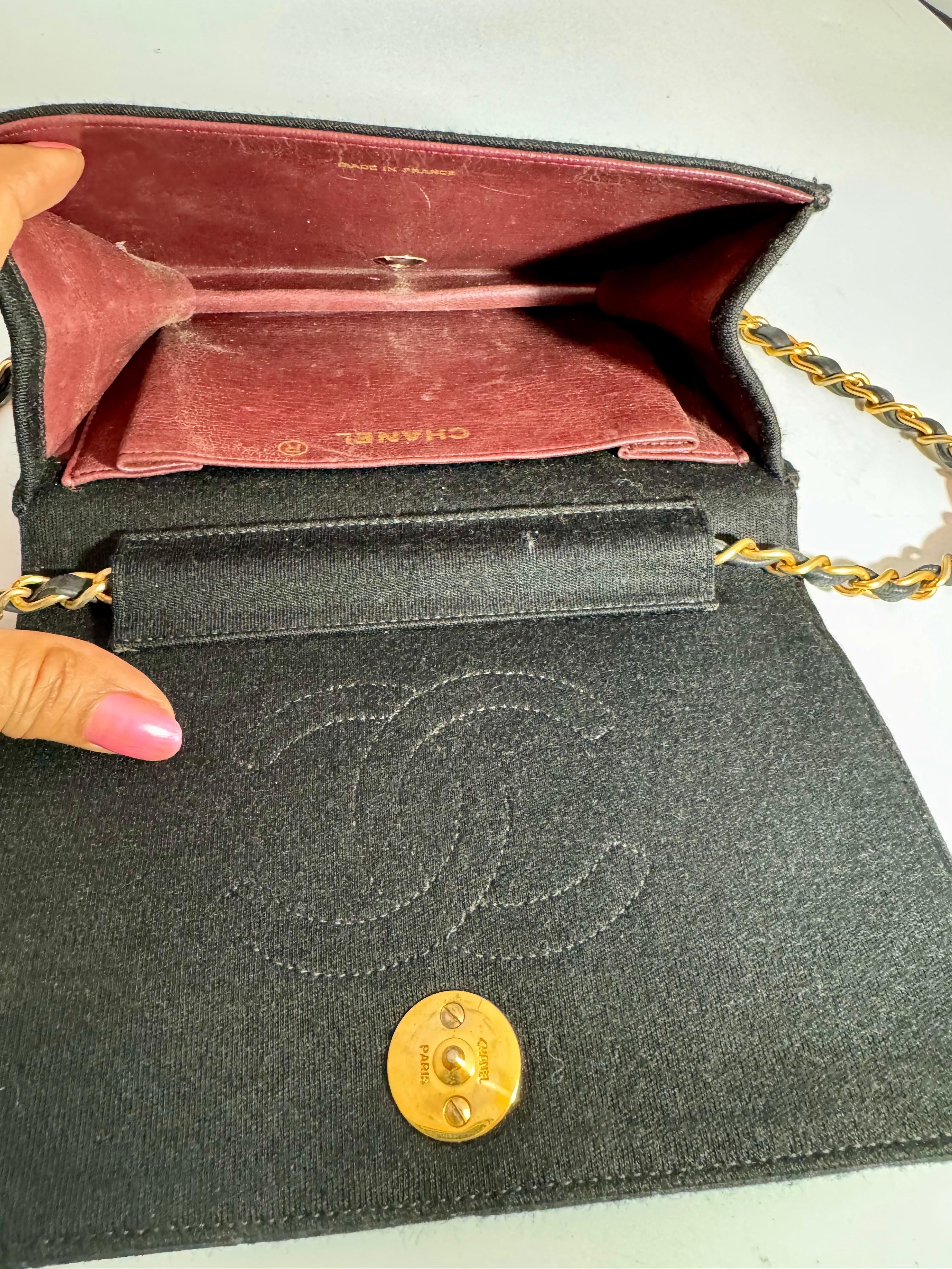 Chanel Quilted Black Fabric Small Bag with Chain Tote, Golden Hardware For Sale 6